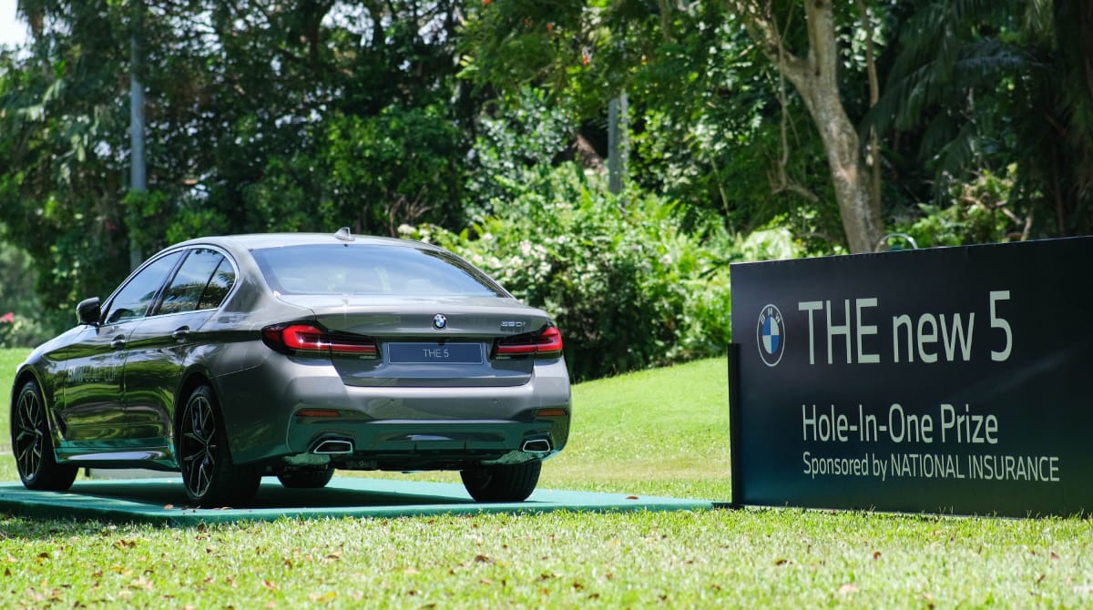 A BMW 520i M Sport sponsored by National Insurance Company Bhd for the BMW Golf Cup Brunei 2021